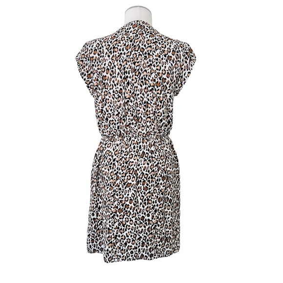 DR2 Leopard Dress Shirred Detail Elastic Waistband Pockets Brown Cream Sz M - Picture 7 of 14